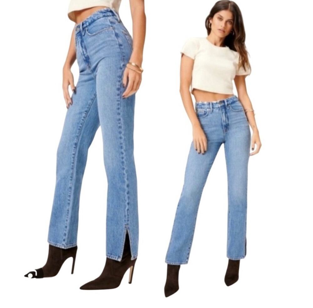 Good American Good Boy Jeans Straight Leg Split Hem Size 8/29